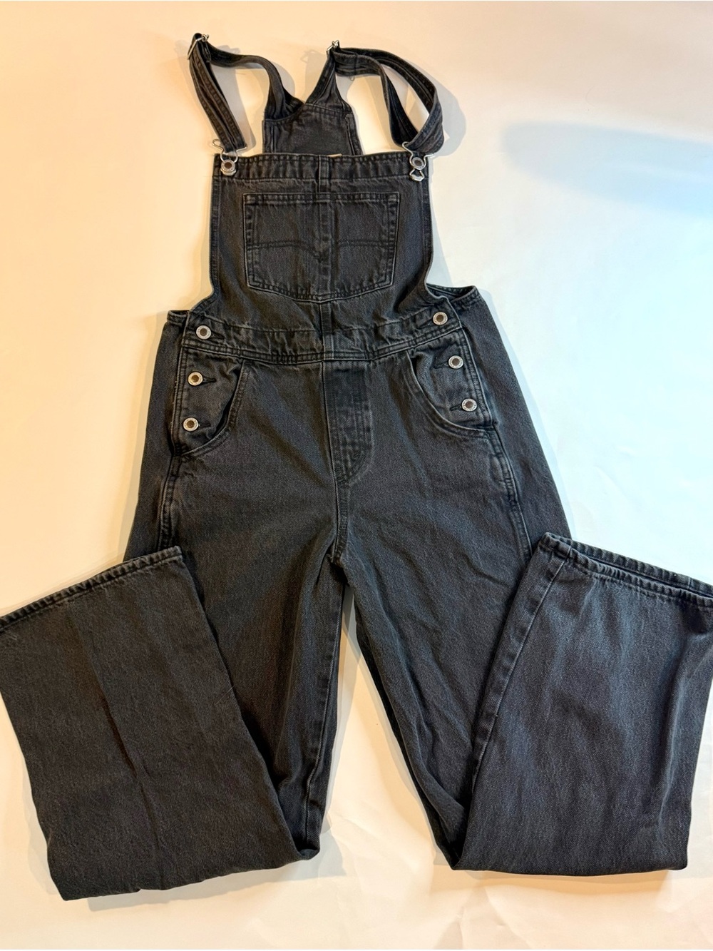 Levis SilverTab Denim Overalls Bib Women Small Washed Black Gray Straight Leg